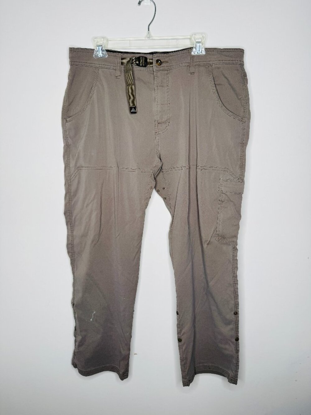 Prana Stretch Zion Grey Hiking Pants Mens 38 Roll Up Hem Nylon M4ST30116